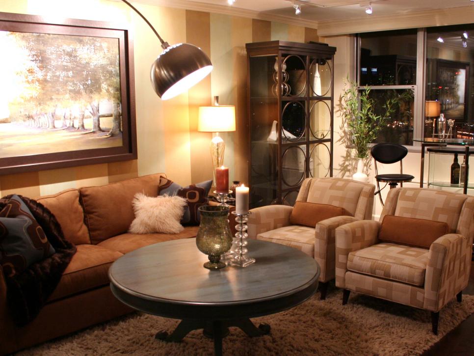 Urban Living Room With Neutral Palette, Arc Lamp and Plush Sofa