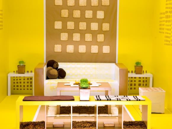 Bright Yellow Living Room With Contemporary Neutral Furnishings
