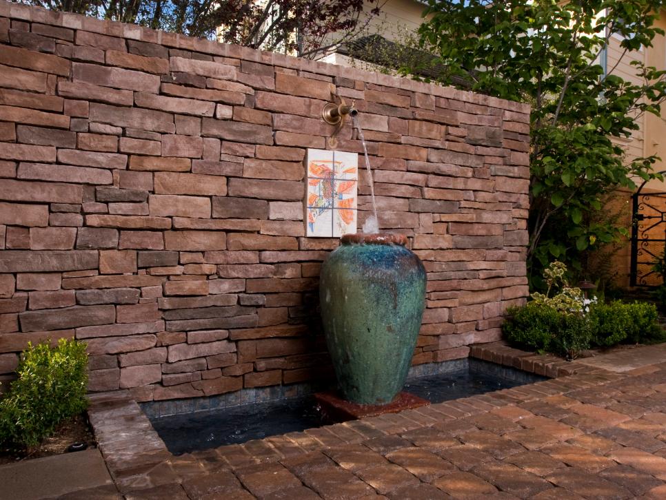 Outdoor Stone Wall With Water Feature