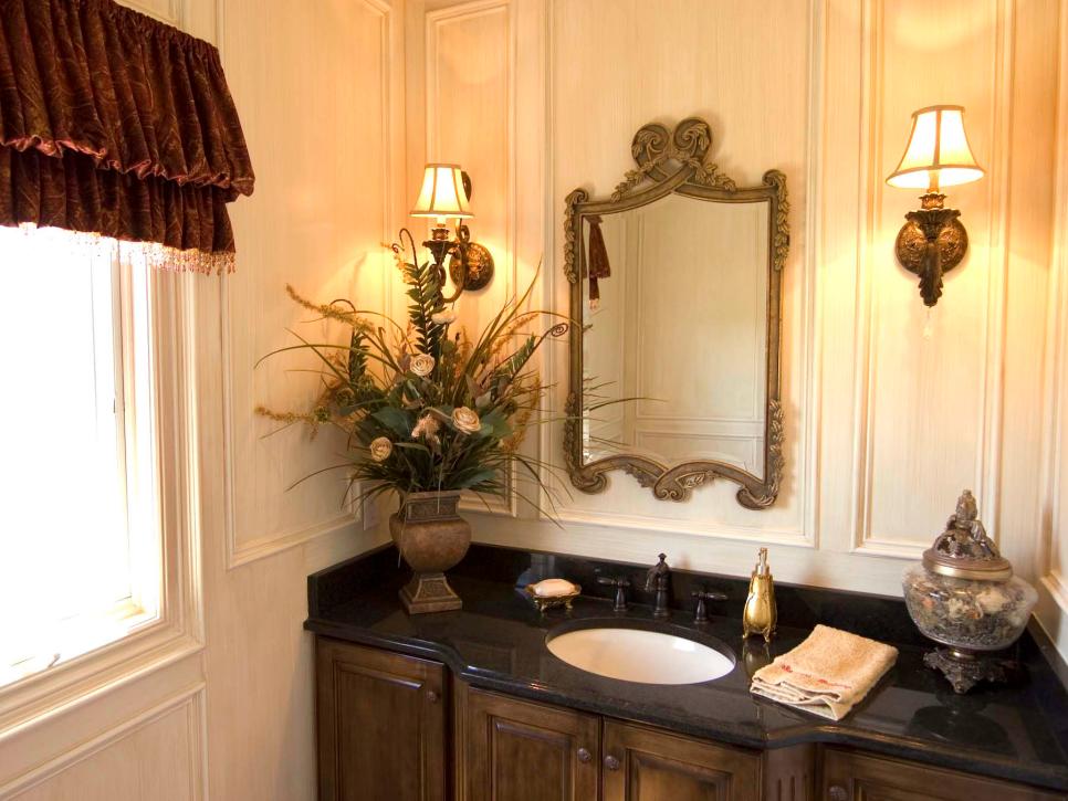 Traditional White Bathroom With Ornate Mirror 