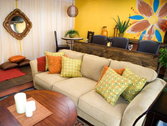 Living Room is Brightened by Handpainted Flower Living Room is Brightened by Handpainted Flower