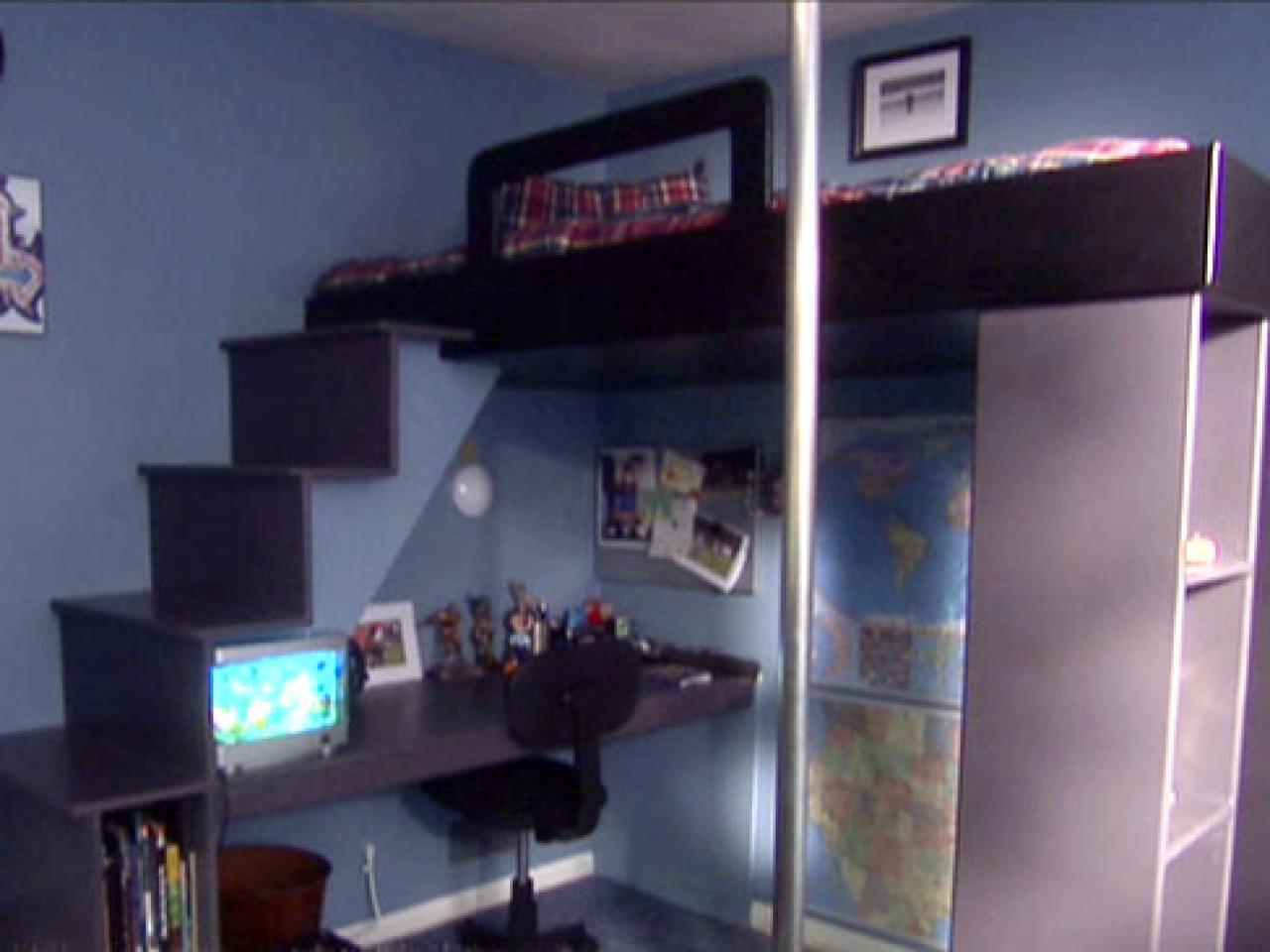 How To Build A Loft Bed With Desk Underneath Bedrooms -&gt; Source