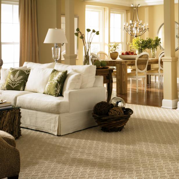Living Room With Patterned Carpet HGTV