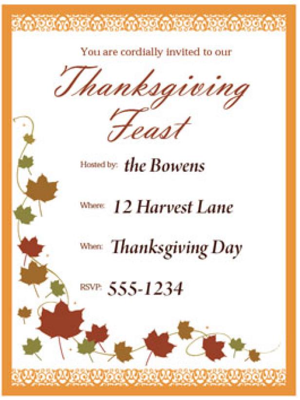 Invite Thanksgiving guests to a grand feast with this classy, printable invitation.