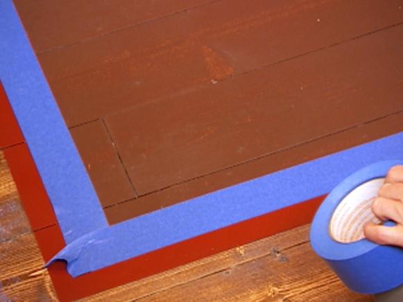 Painter's Tape Outlines Faux Painted Rug Painter's Tape Outlines Faux Painted Rug