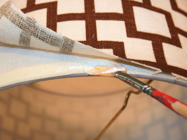 Glue Fabric Panel Edges to Lampshade Glue Fabric Panel Edges to Lampshade