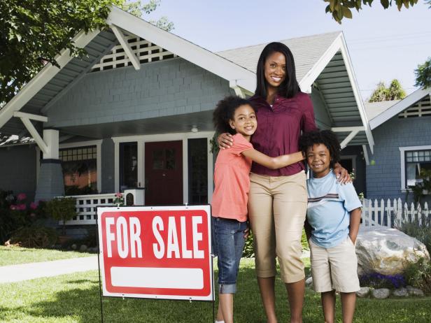 Mother and Two Children Outside House for Sale Mother and Two Children Outside House for Sale