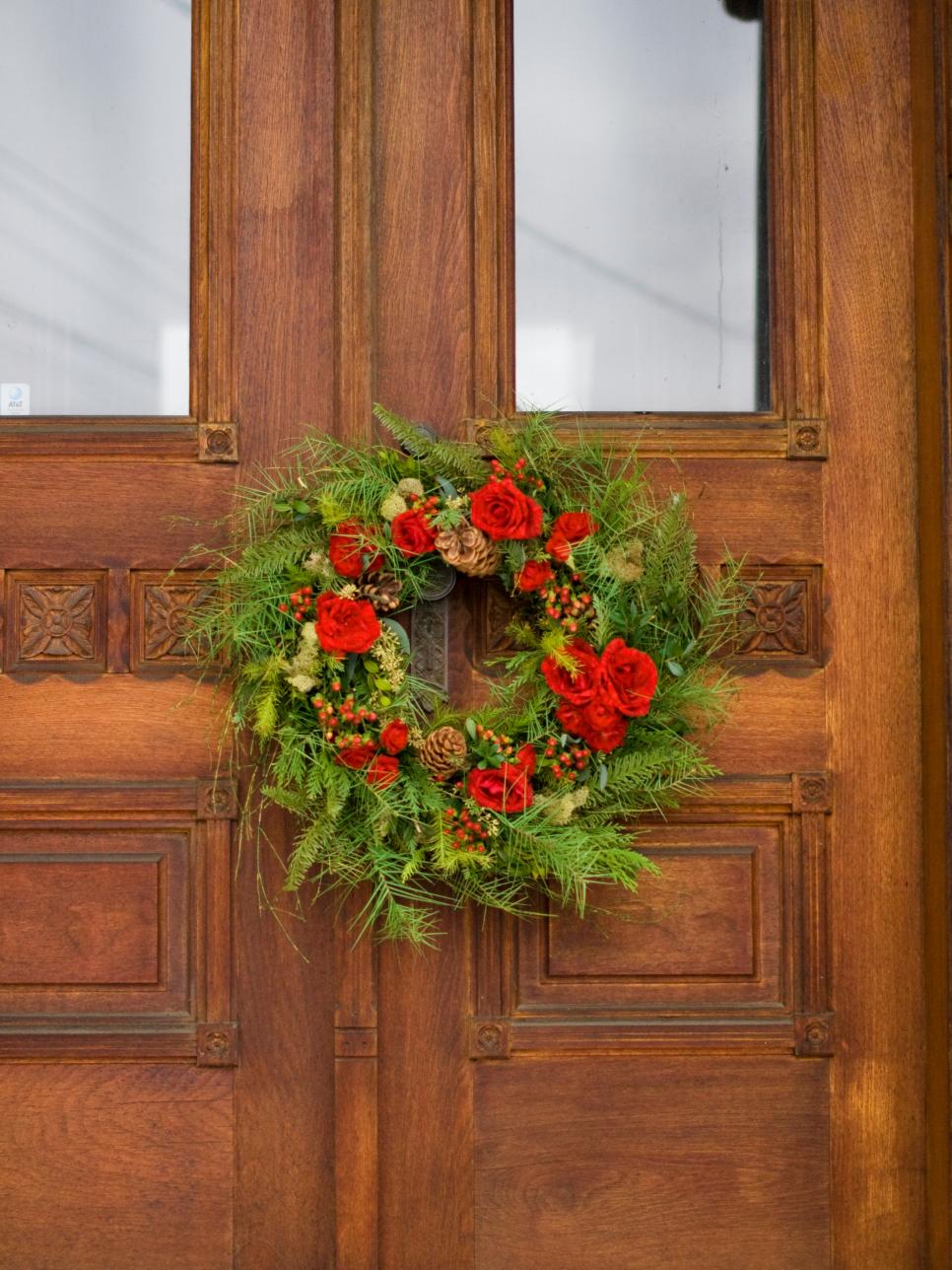 Holiday Door Wreath Holiday Wreath With Greenery and Red Roses
