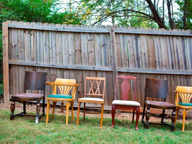 Eclectic Dining Room Chairs in Yard Eclectic Dining Room Chairs in Yard
