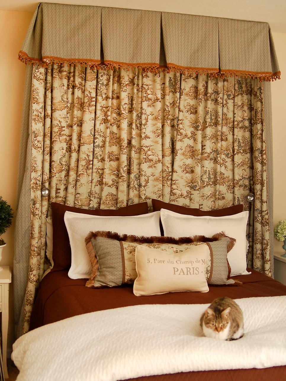 Bedroom With Drapery Panels Instead of Headboard Bedroom With Drapes as Headboard