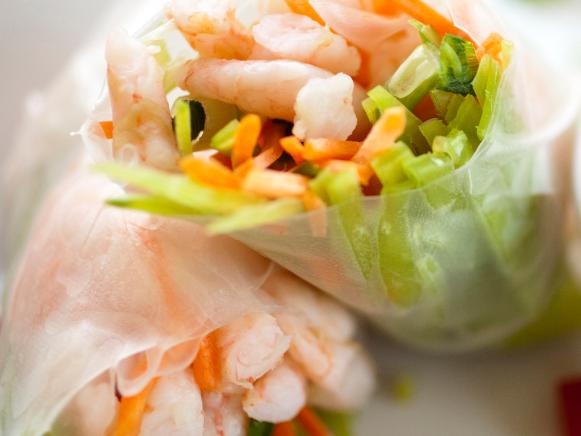 Shrimp Spring Rolls on White Plate