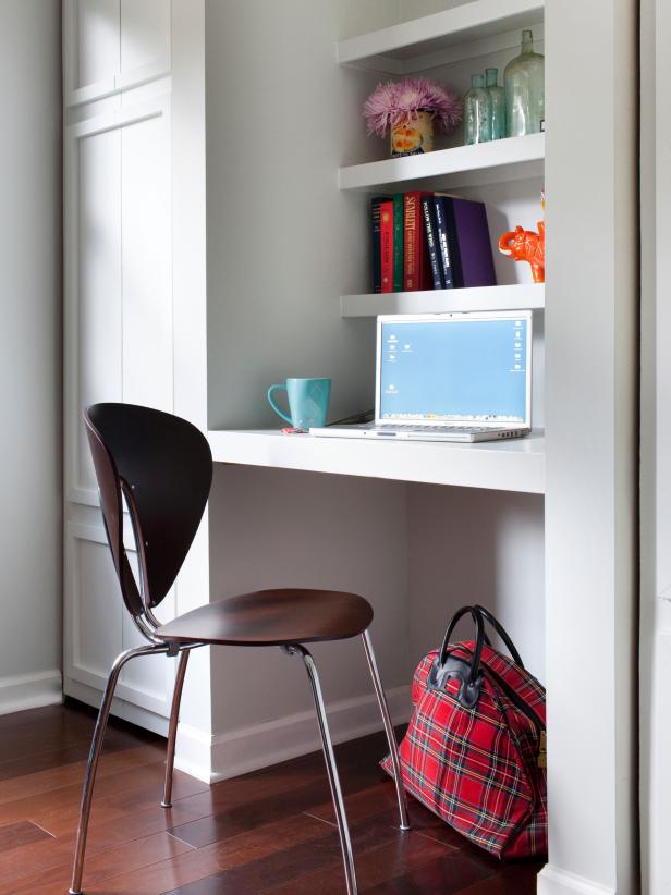 Detail of Office Nook with Built-in Shelves and Desk