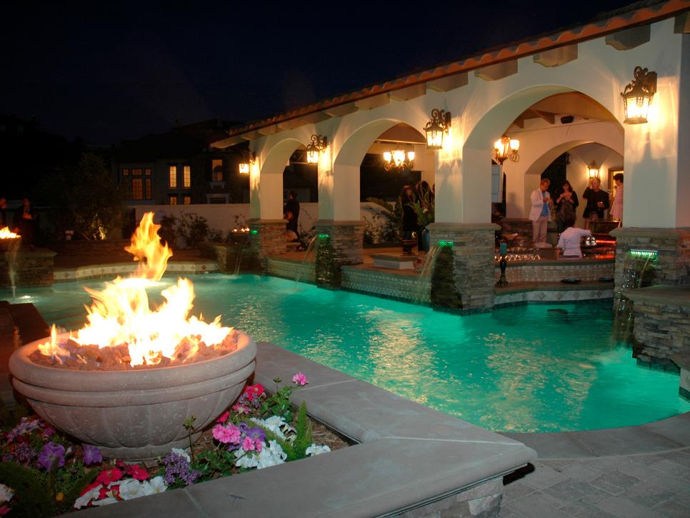 Spanish-Style Poolside Fire Pit