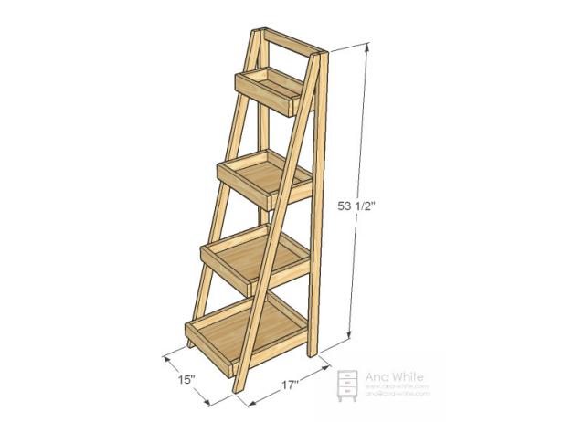 Diagram of Wooden Storage Ladder With Dimensions