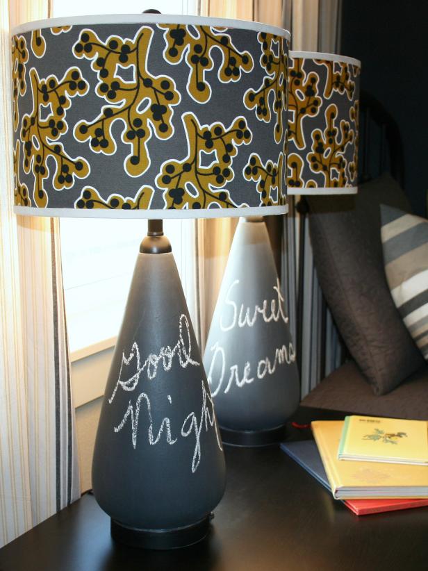 Nightstand table lamps with chalkboard bases