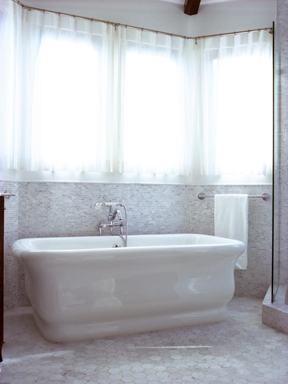 Traditional White Bathroom With Freestanding Tub
