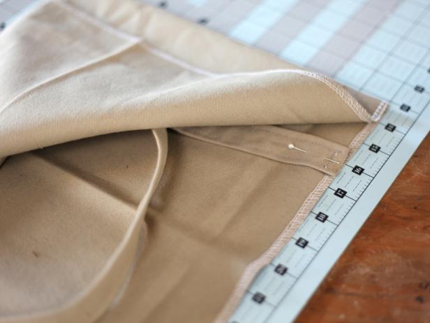Attach Top of Backpack Straps Beige Straps Pinned to Beige Fabric