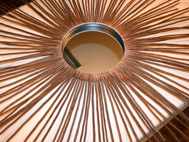 Unpainted Sunburst Mirror with Spires