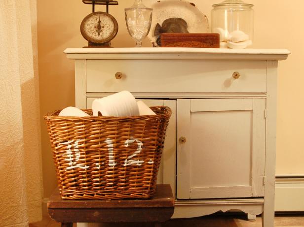 Stenciled Bathroom Basket Stenciled Bathroom Basket