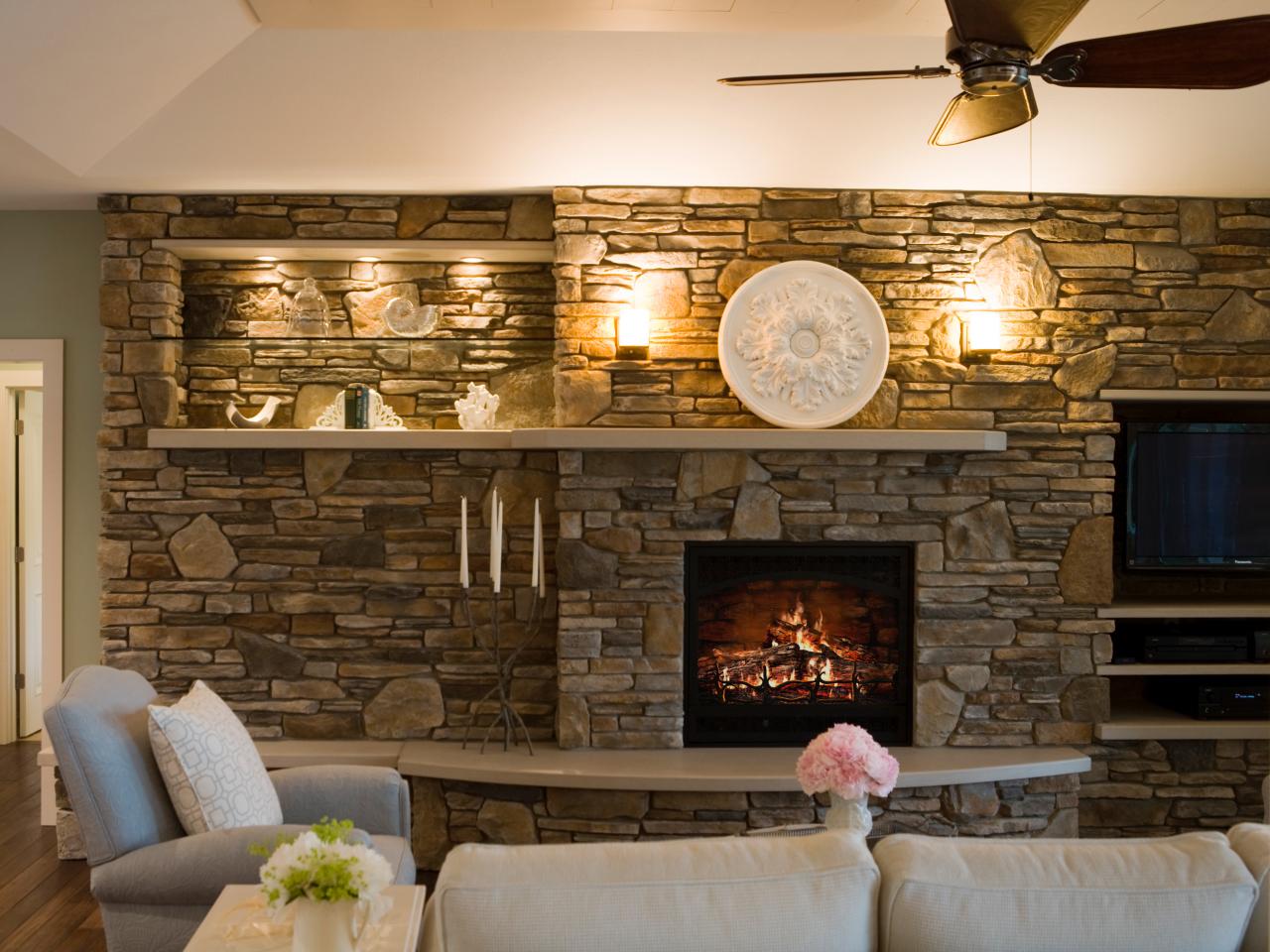 Living Room With Stone Fireplace