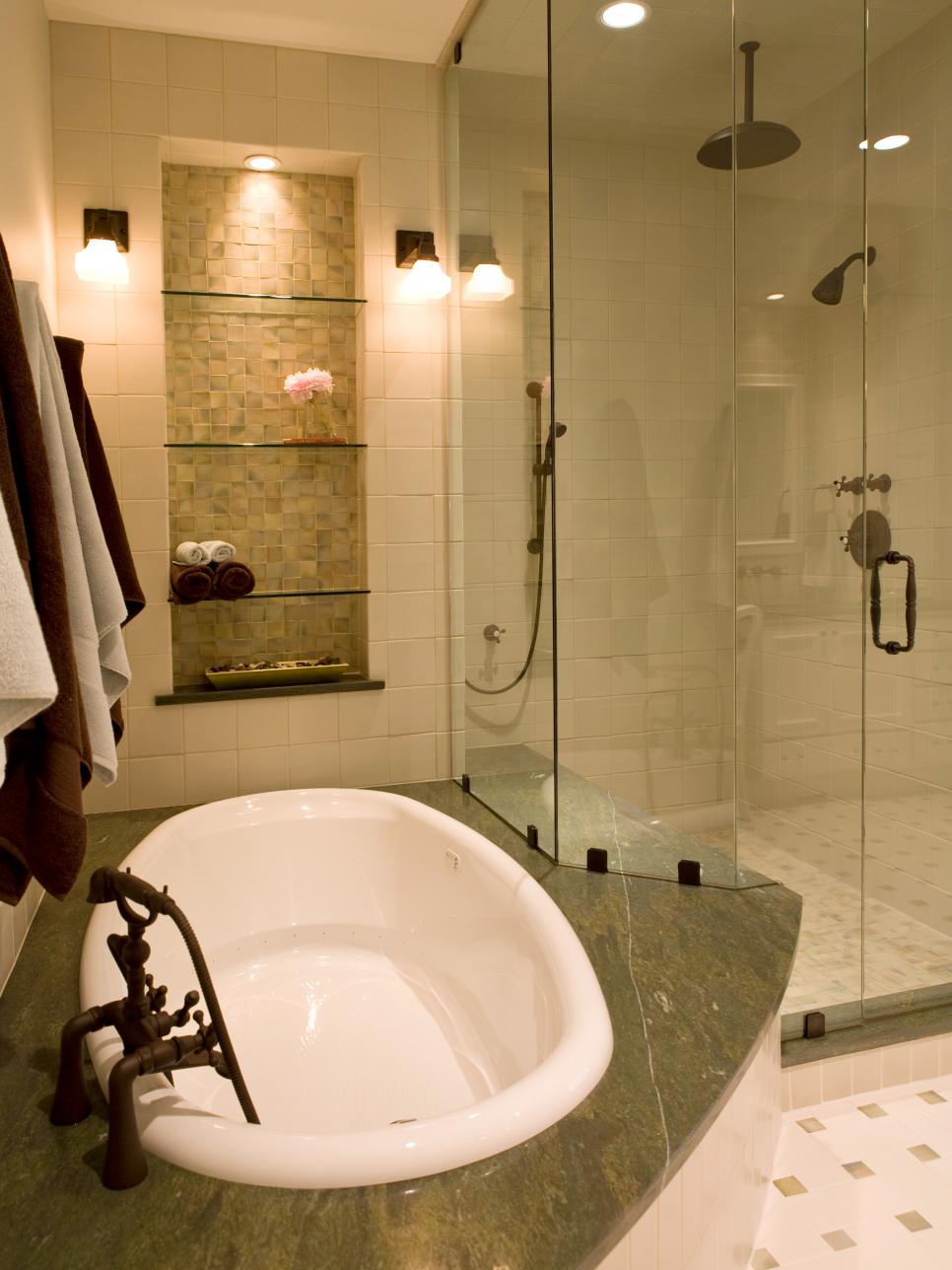 Contemporary Master Bathroom With Granite-Surround Tub