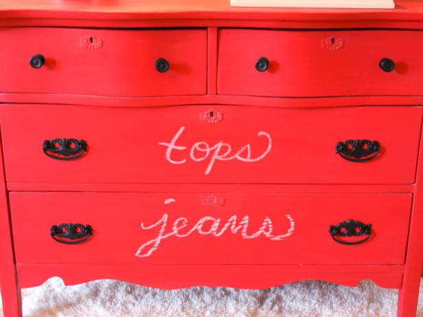 Chalkboard Painted Dresser With Messages on Drawers Chalkboard Painted Dresser With Messages on Drawers