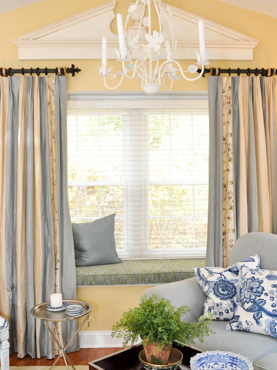 Window Seat and White Chandelier 