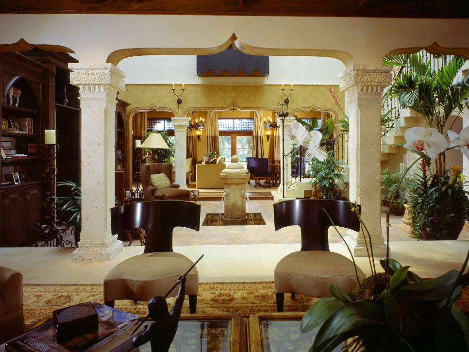 Living Room With Columns and Fountain 