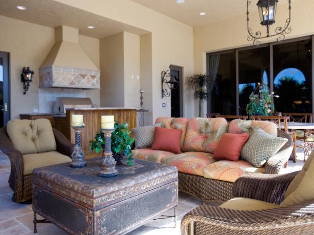 Patio with Wicker Furniture and Antique Coffee Table Patio with Wicker Furniture and Antique Coffee Table