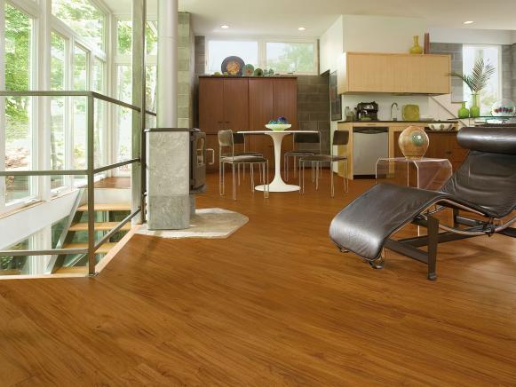 Modern Open Kitchen With Faux Wood Flooring Modern Open Kitchen With Faux Wood Flooring