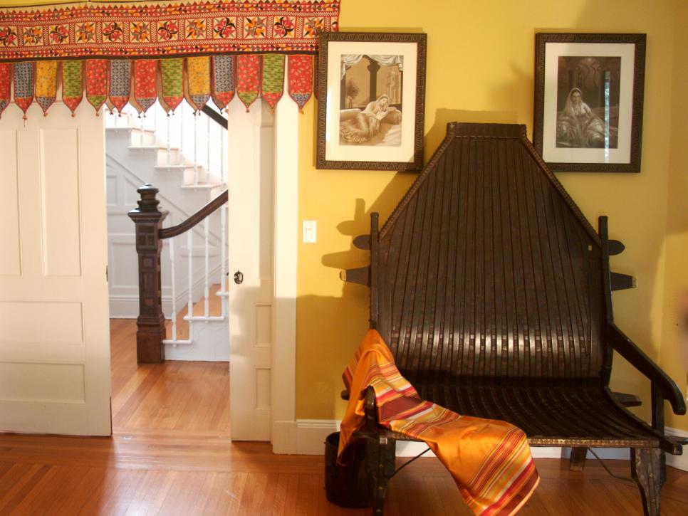 Living Room With Oversized Chair and Bali Decor 