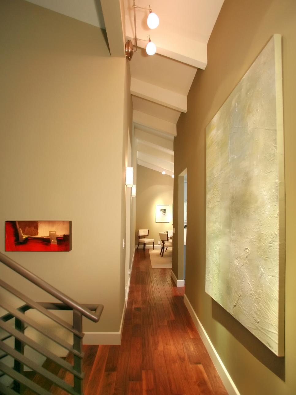 Contemporary Hallway With Vibrant Wall Art Contemporary Hallway With Hardwood Floors and Wall Art