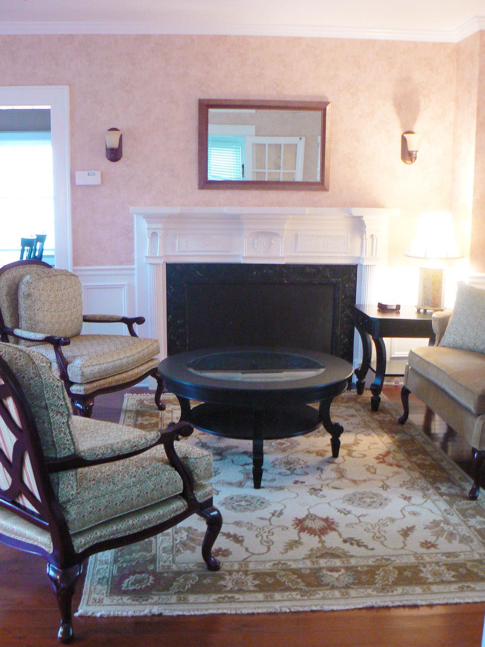 French Living Room with Fireplace and Wainscoting 