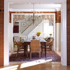 Eclectic Dining Room with Stylish Chandelier
