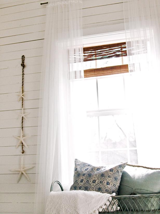 Sheer White Curtains In Small Coastal Style Bedroom Sheer White Curtains In Small Coastal Style Bedroom