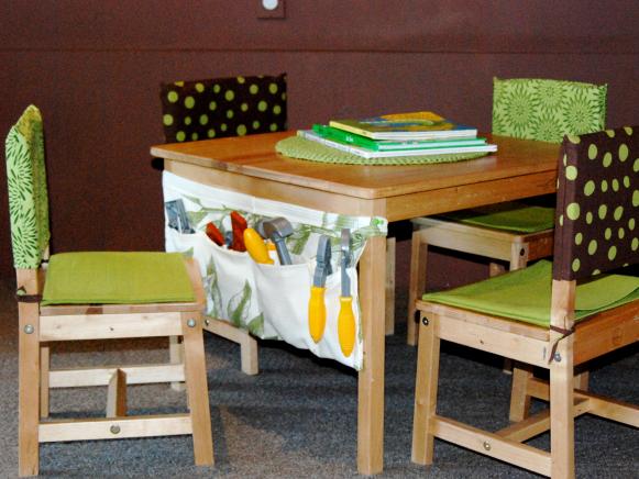 Wooden Kids' Table With Pocket Organizer