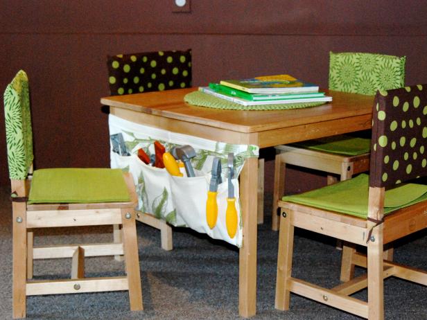 Slip and Hide: Dressing Up Simple Tables Wooden Kids' Table With Pocket Organizer