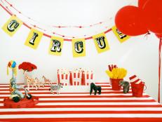 Circus-Themed Birthday Party Banner and Snacks