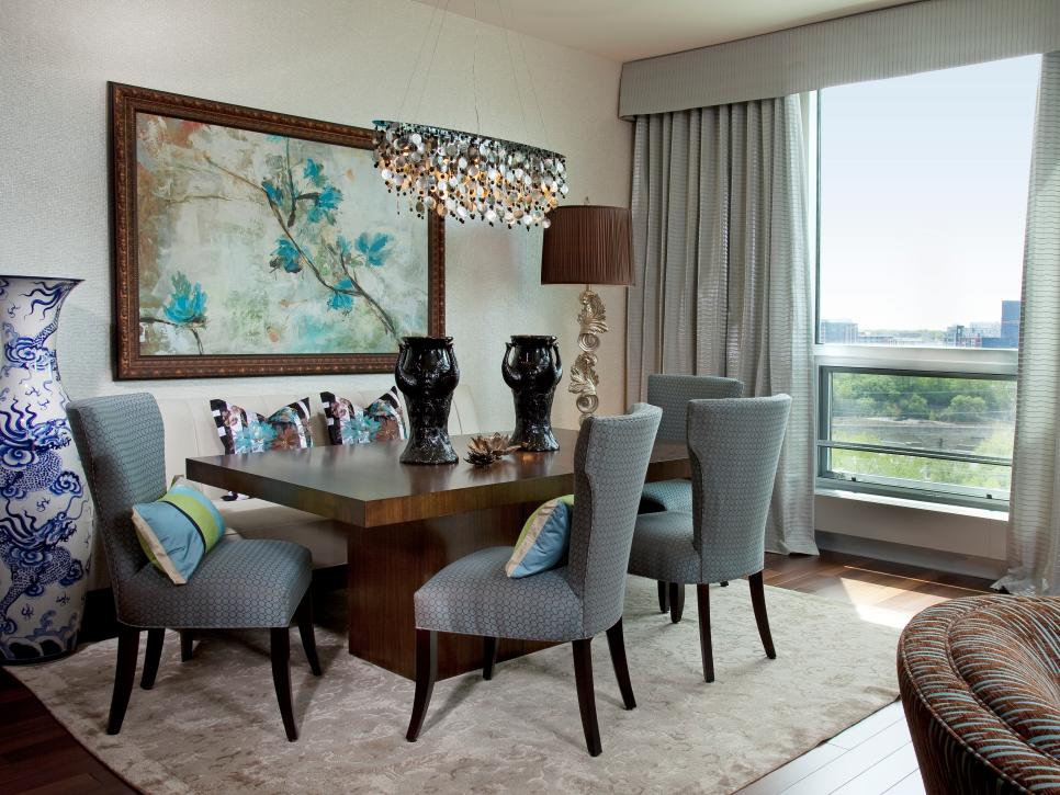 Transitional Dining Room With River View
