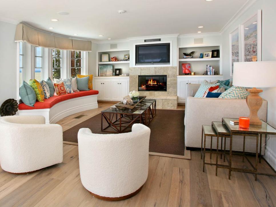 White Living Room With Colorful Accent Pillows