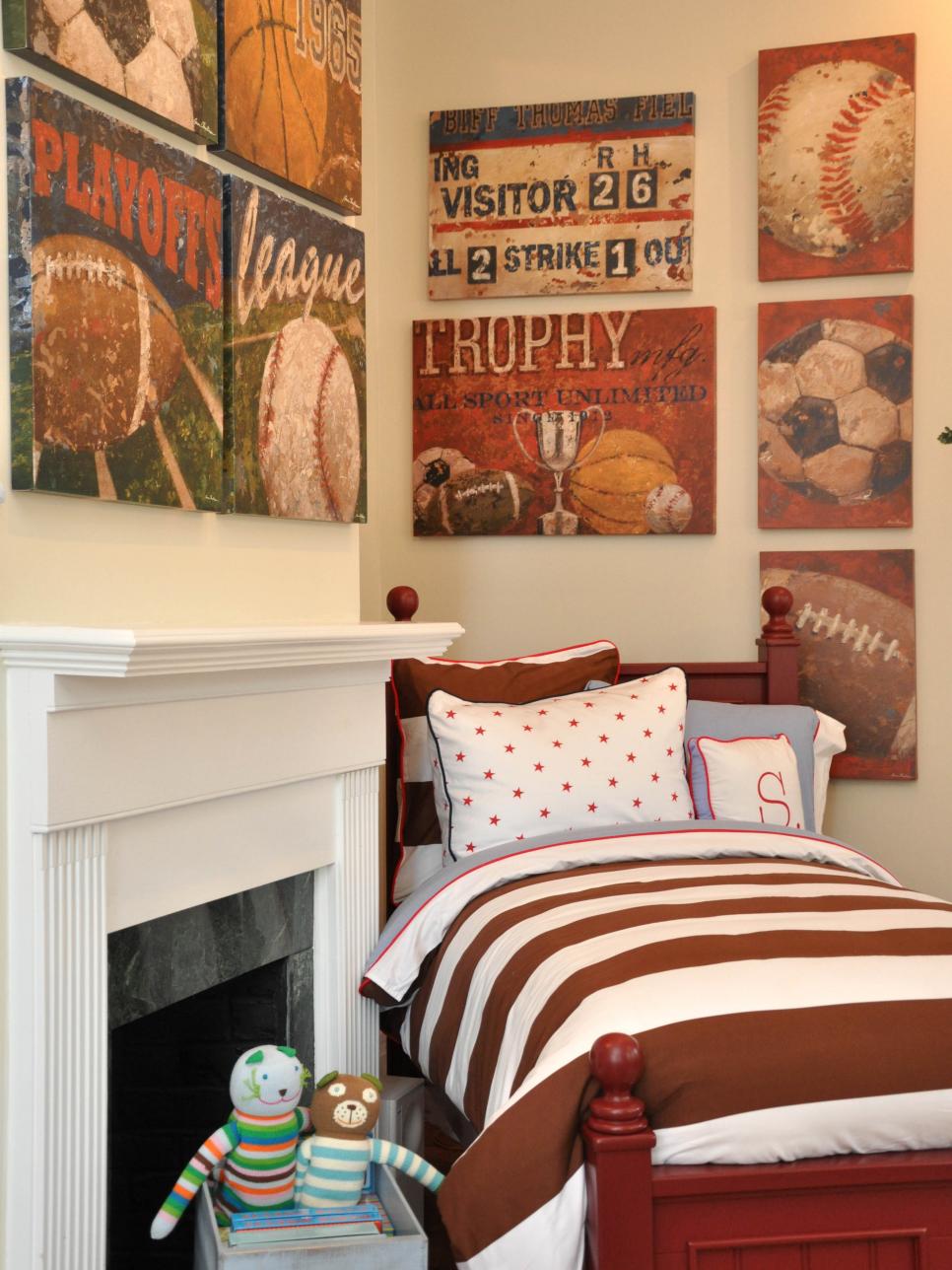 Kid's Room With Sports Theme and Twin Bed