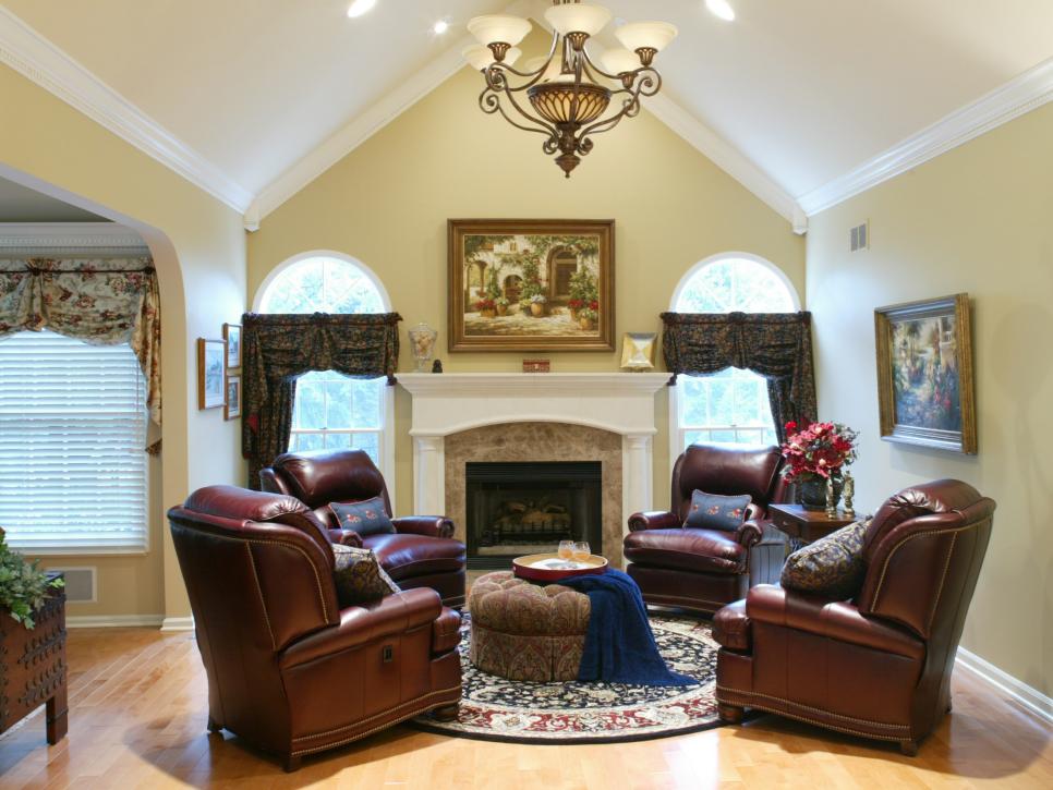 Neutral, Traditional Living Room With  Leather Chairs
