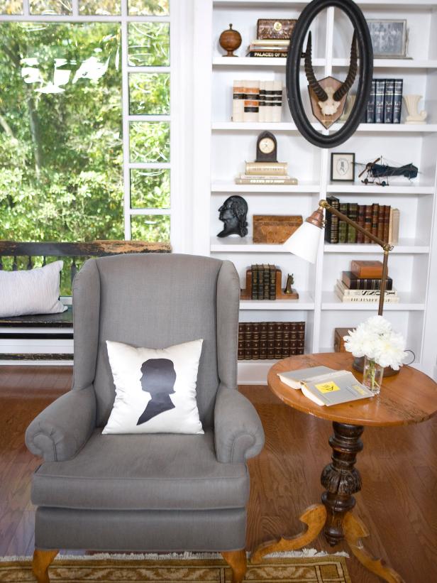 White Open Shelving With Mounted Antlers White Open Shelving With Mounted Antlers