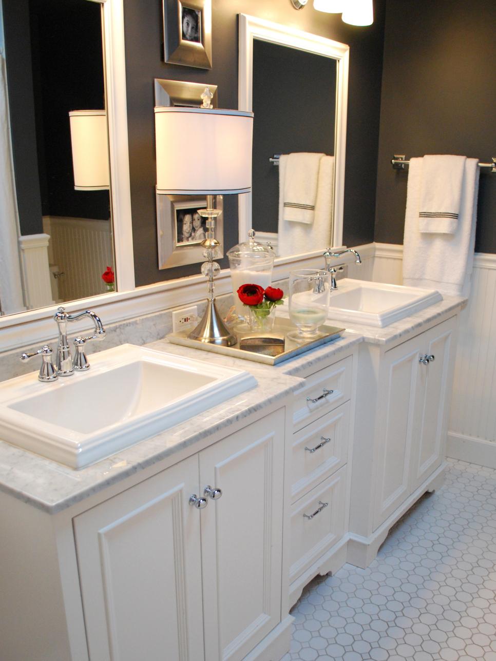 Bathroom With Marble-Topped Double Vanity 