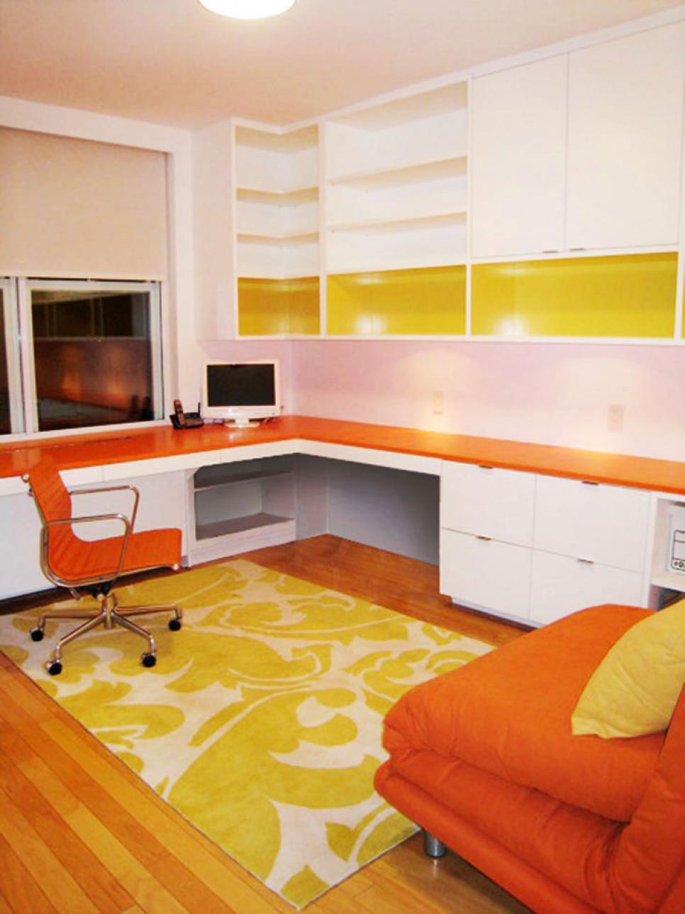 Home Office With Orange Accents 