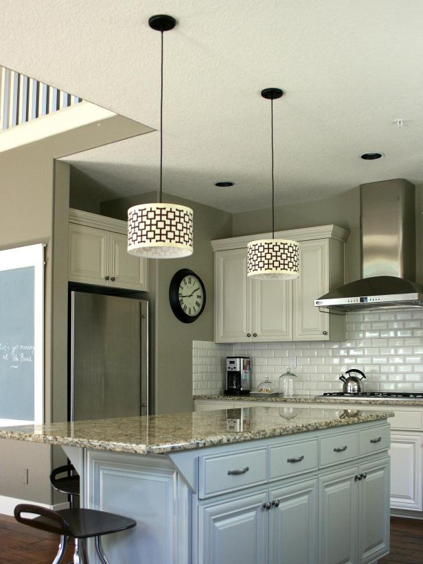 Customize kitchen lighting with fabriccovered drum shades 