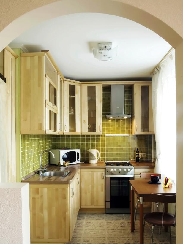 Small Kitchen With Green Backsplash 