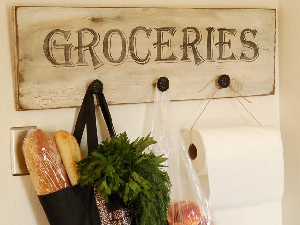 Antiqued Kitchen Sign with Hooks by Marian Parsons Antiqued Kitchen Sign with Hooks by Marian Parsons