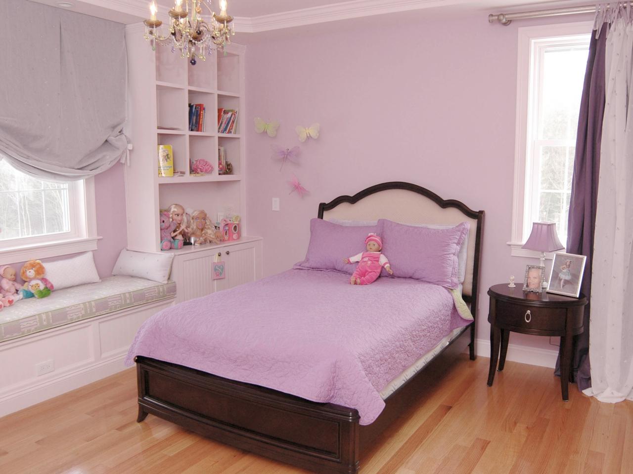 Transitional Purple Girl's Bedroom With Window Seat | HGTV