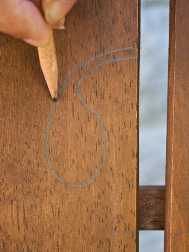 Retrace Stencil Outline in Pencil Darkening Stencil Outline on Chair